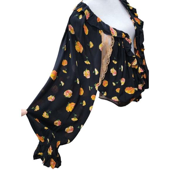 Free People Women's Poppy Floral Print‎ Lace Bodysuit Size Medium Black - Picture 15 of 16